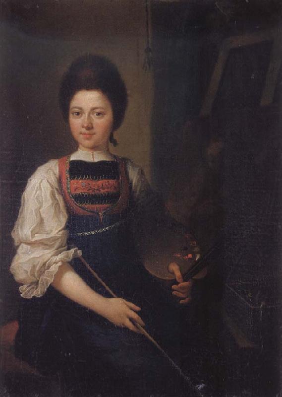 Angelika Kauffmann Selbstbidnis in der Tracht der Bregenzerwalderin mit Pinsel und Palette oil painting image